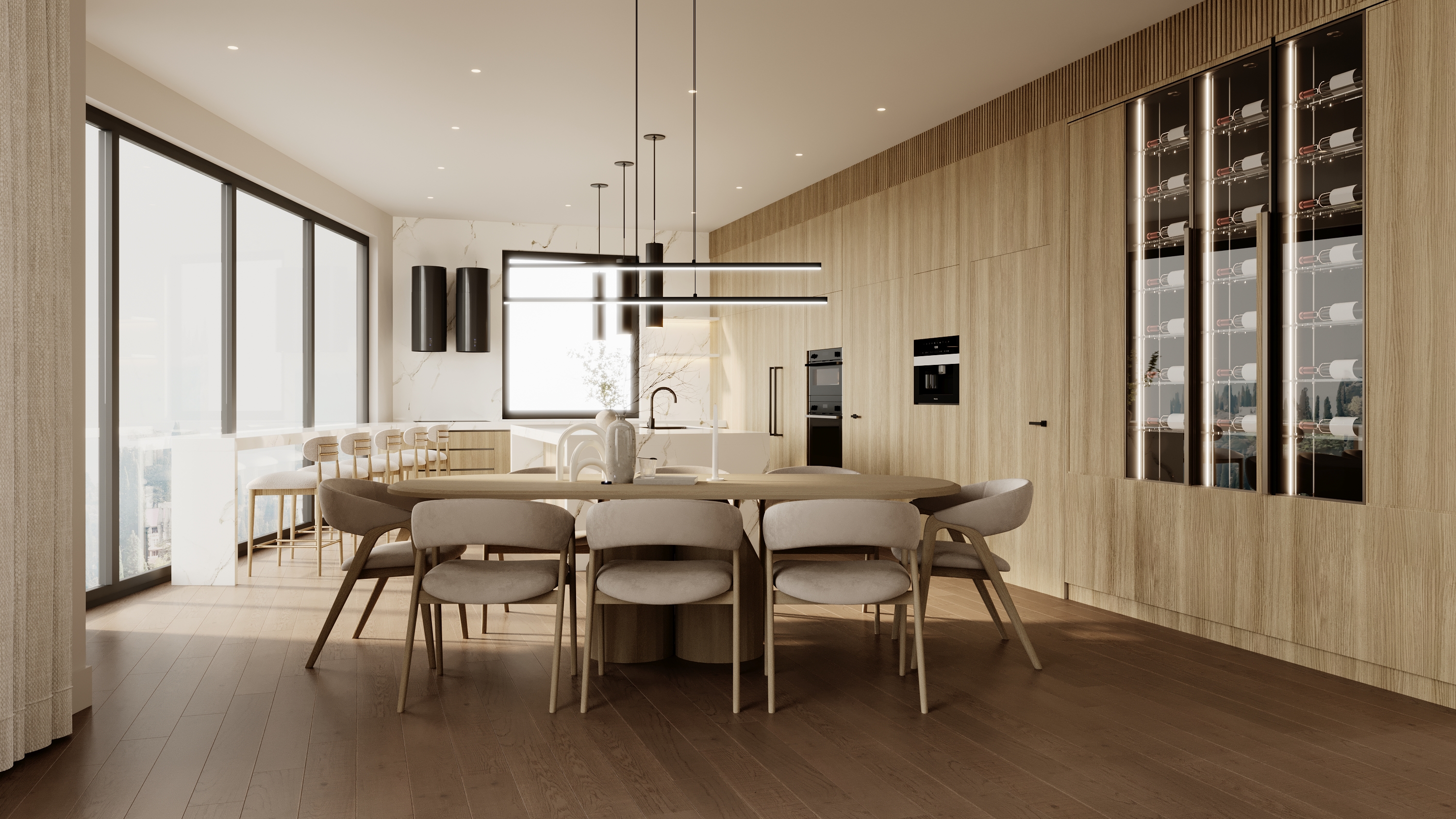 Kitchen island with integrated sink at Benbow Road West Vancouver by Eurohouse Studio