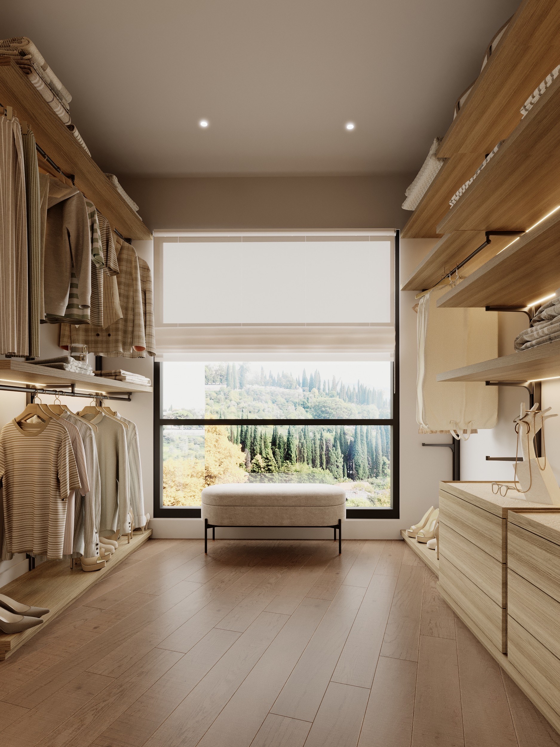 Walk-in closet detail at Benbow Road West Vancouver by Eurohouse Studio