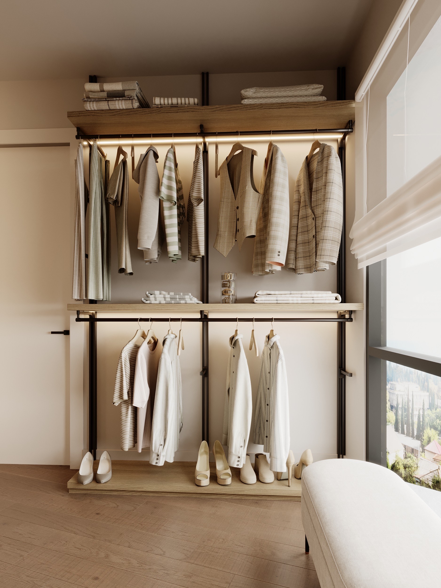 Walk-in closet full perspective at Benbow Road West Vancouver by Eurohouse Studio