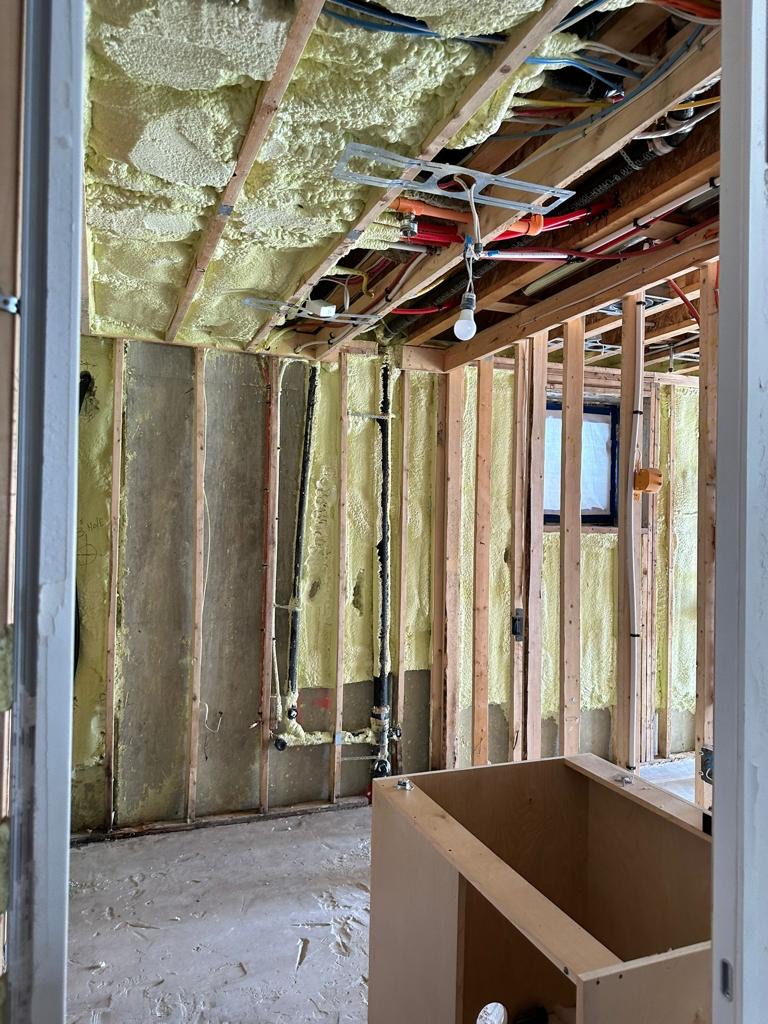 Interior gutted after flooding — all finishes removed