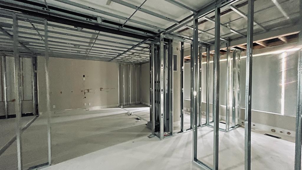 Steel stud framing and interior layout during gut renovation of the Pierwell presentation centre