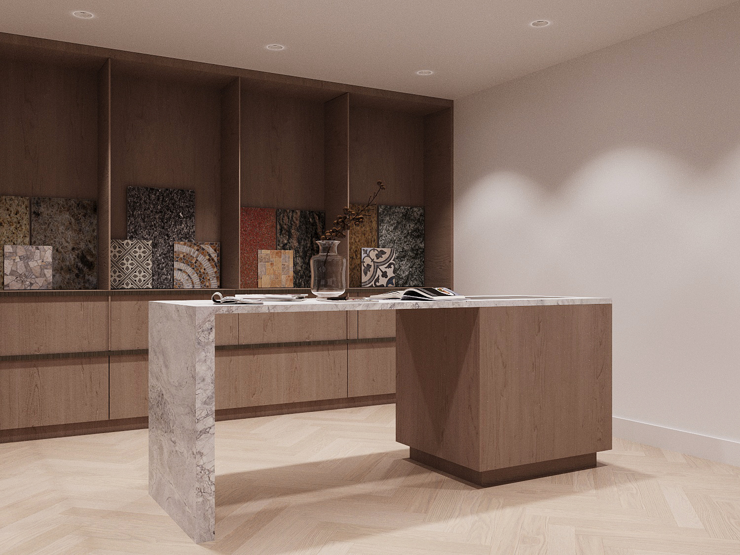 Pierwell interior — materials and finishes presentation area