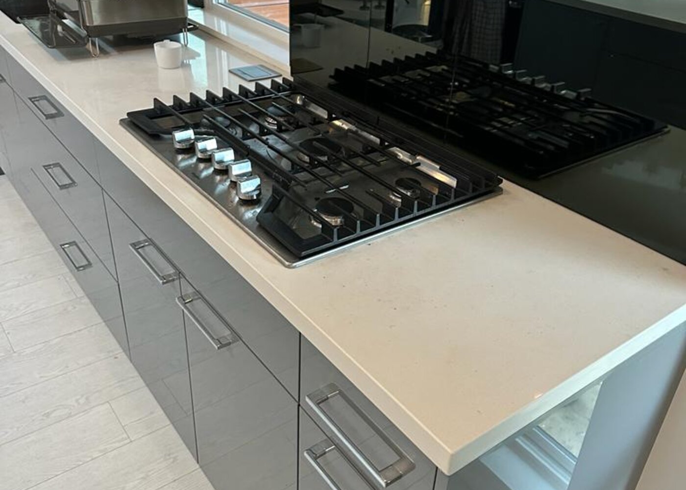 Marble entry floor and double doors before water damage at Prospect Road North Vancouver