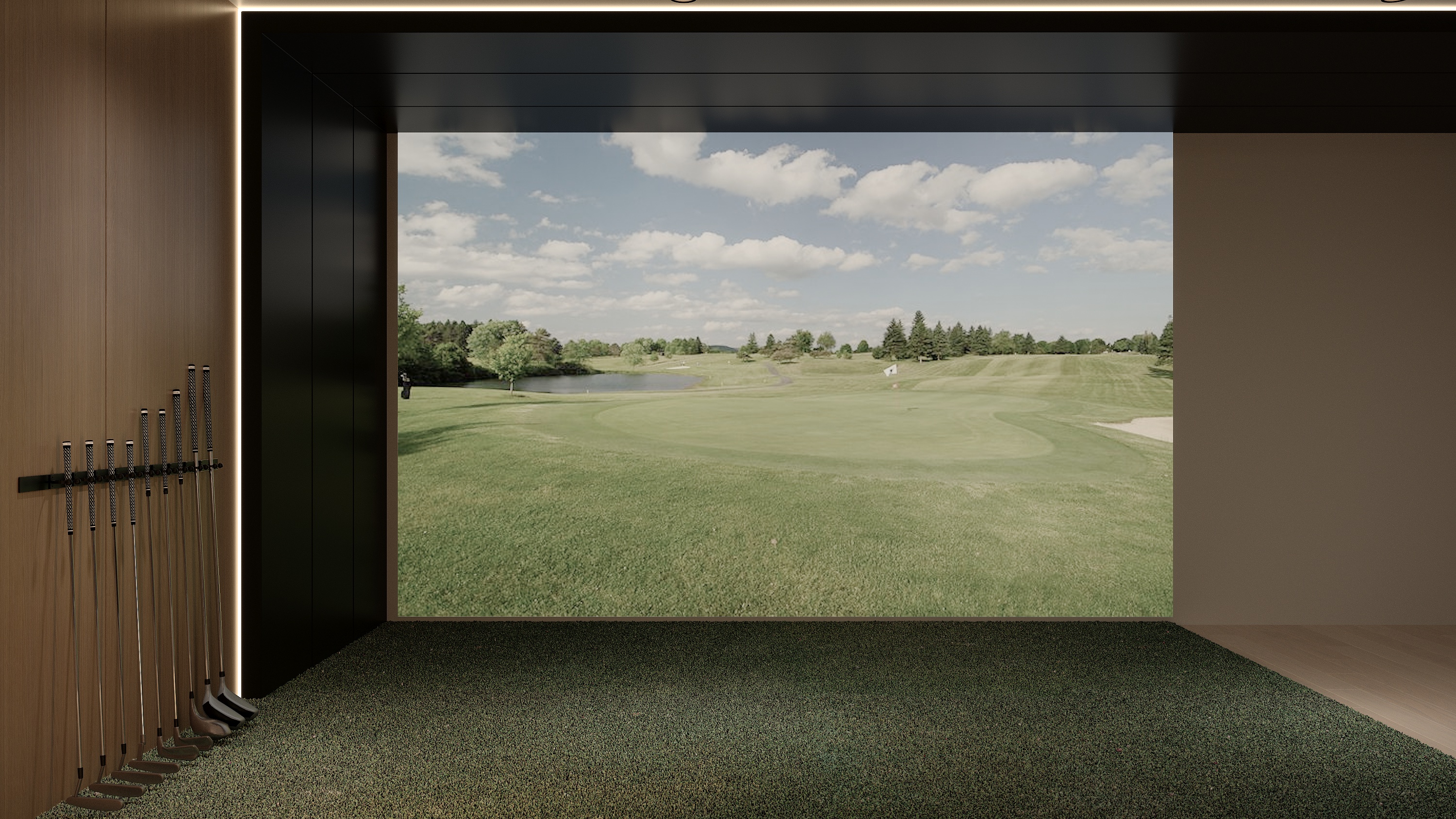 Lower level bar with wine display at Scandinavian barn house West Vancouver by Eurohouse Construction