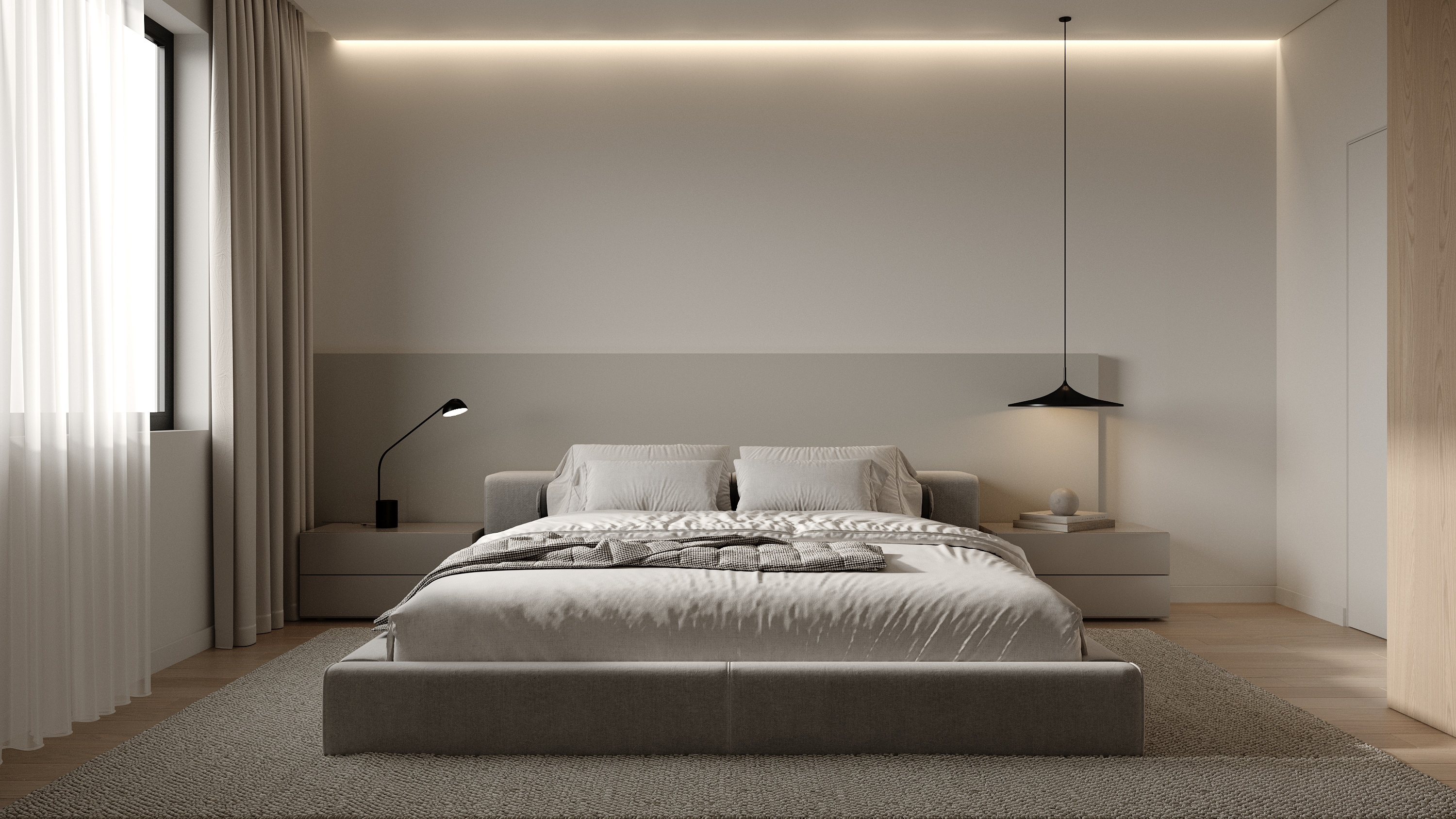 Lower level guest bedroom at Scandinavian barn house West Vancouver by Eurohouse Construction