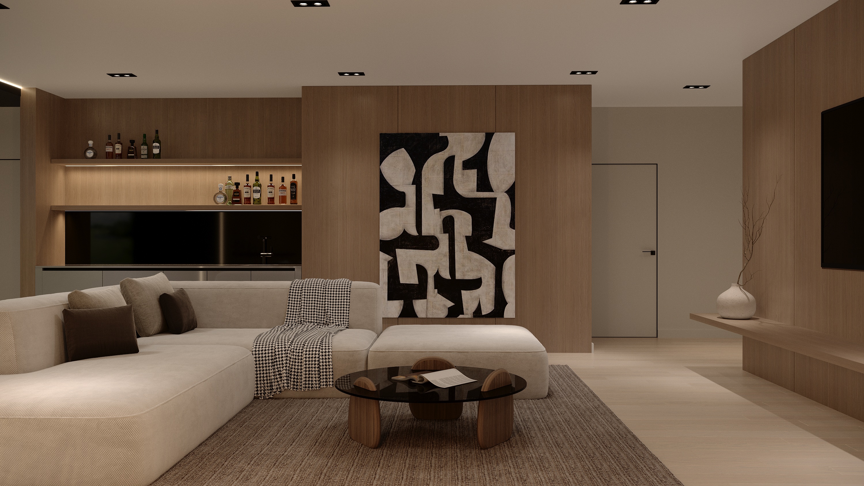 Lower level lounge second view at Scandinavian barn house West Vancouver by Eurohouse Construction