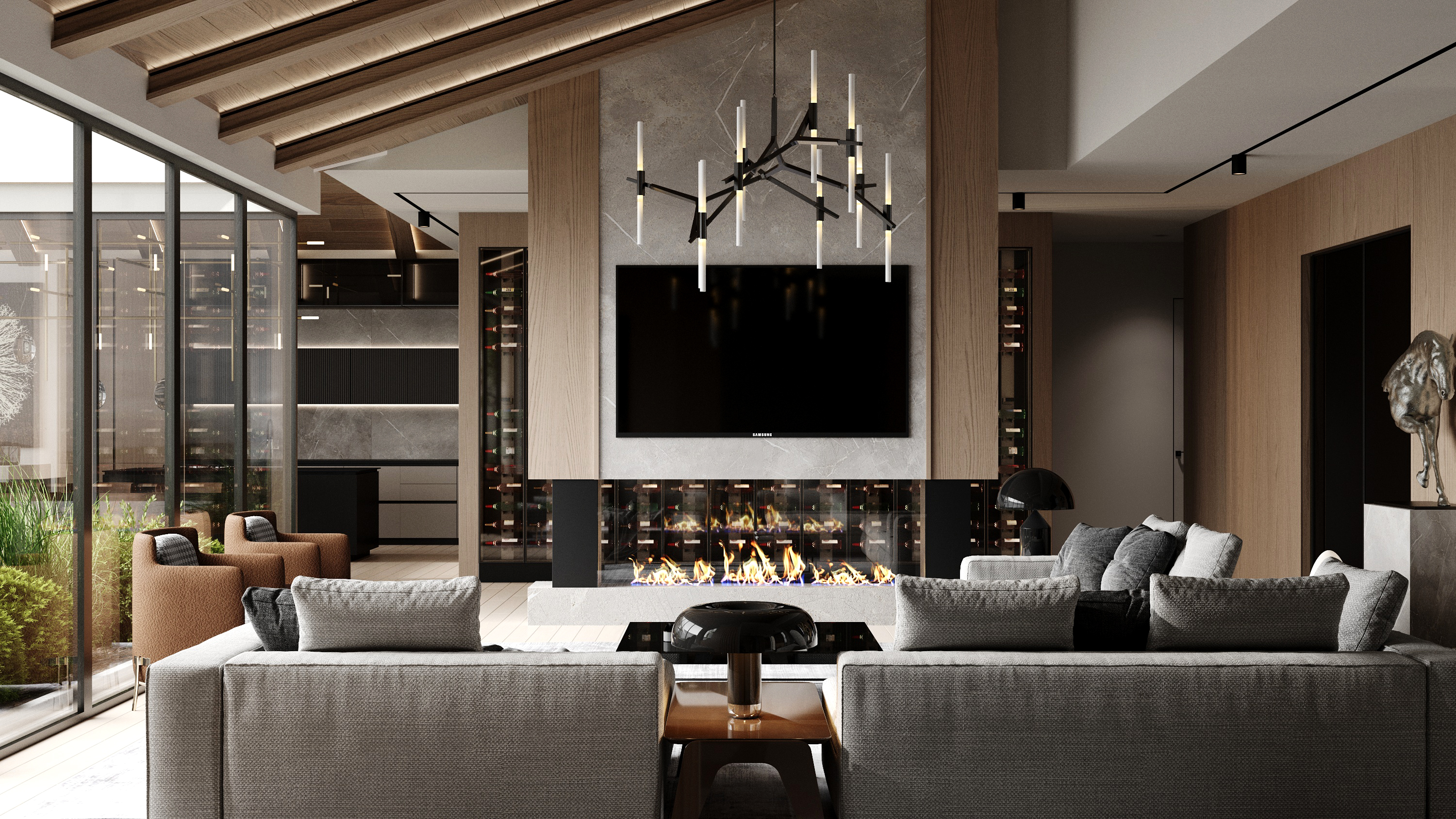 Bedroom vaulted ceiling detail at Scandinavian barn house West Vancouver by Eurohouse Construction
