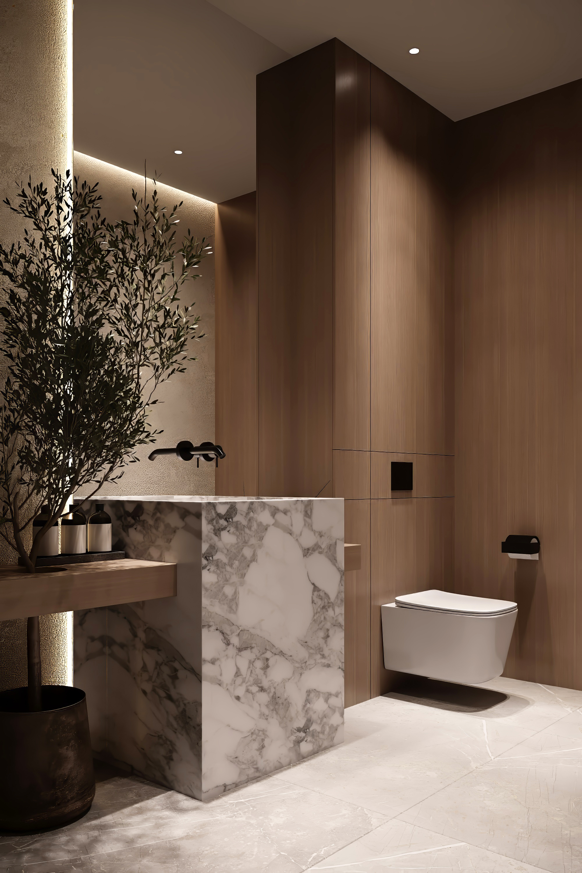 Powder room detail at Scandinavian barn house West Vancouver by Eurohouse Construction