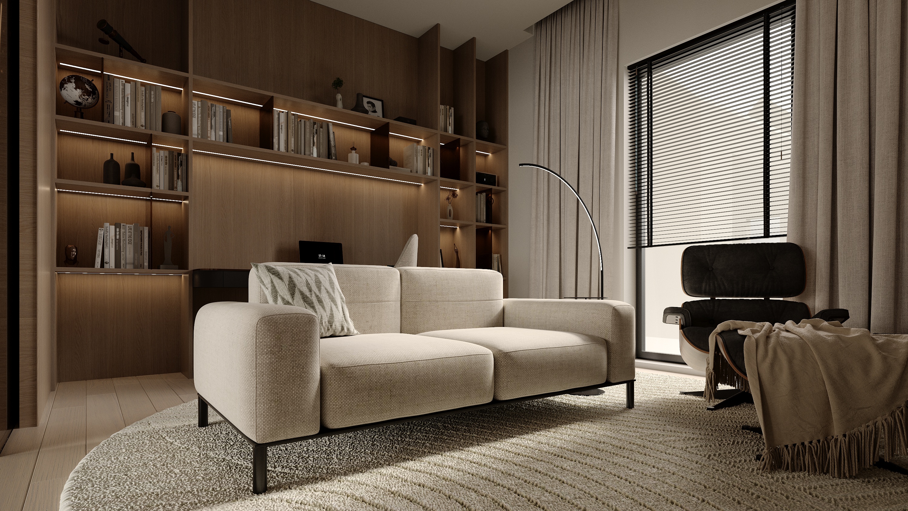 Study room with built-in millwork at Scandinavian barn house West Vancouver by Eurohouse Construction