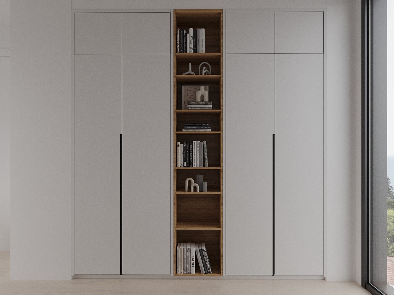 Kitchen with illuminated display shelving